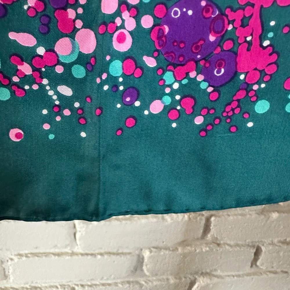 Marie‎ Charme Scarf Teal Green Pink Purple Abstract Splatter Silk Blend 30x30